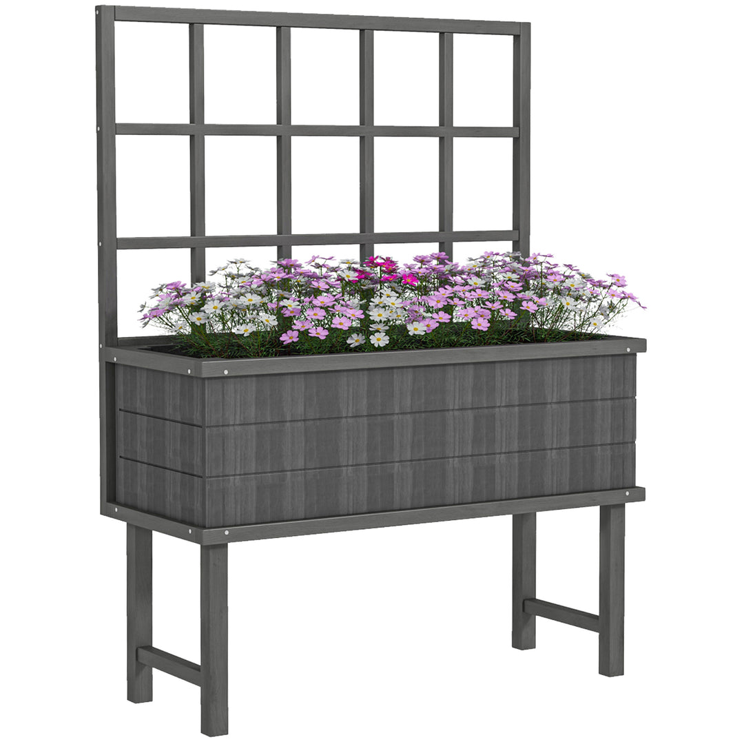 45 x 105cm Wooden Garden Planter, with Trellis - Grey