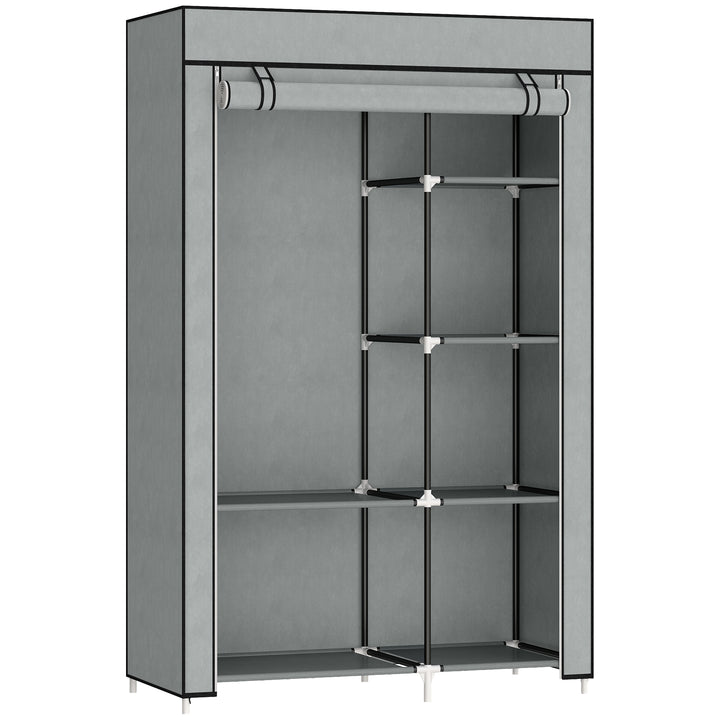 Fabric Wardrobe, Portable Wardrobe with 6 Shelves, 1 Hanging Rail, Foldable Closets, 103 x 43 x 162.5 cm, Light Grey