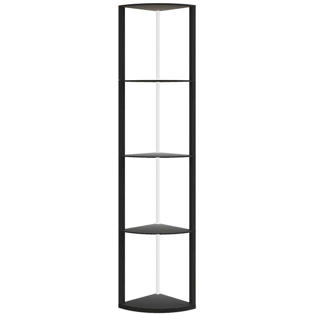 RGB LED Floor Lamp with Shelves, 5-Tier Dimmable Standing Lamp with Adjustable Brightness and Remote Control, Modern Corner Display Shelf Unit for Living Room Bedroom Office, Black