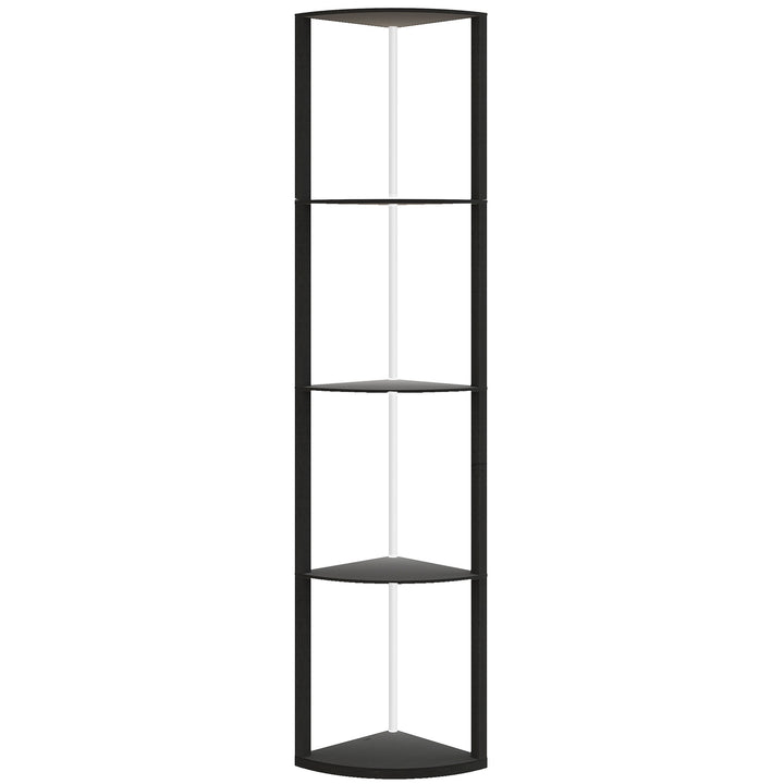 RGB LED Floor Lamp with Shelves, 5-Tier Dimmable Standing Lamp with Adjustable Brightness and Remote Control, Modern Corner Display Shelf Unit for Living Room Bedroom Office, Black