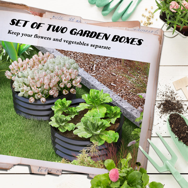 Set of 2 Raised Garden Bed, Metal Planter Box with Safety Edging, Easy-to-assemble Stock Tank, Dark Grey