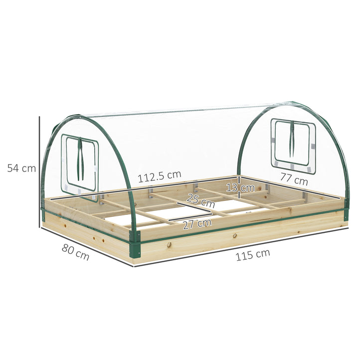 Raised Bed with Greenhouse, Wooden Garden Planter Box with PVC Cover, Roll Up Windows, Dual Use for Vegetables, Plants, Flowers, 115 x 80 x 54 cm, Natural Wood Effect