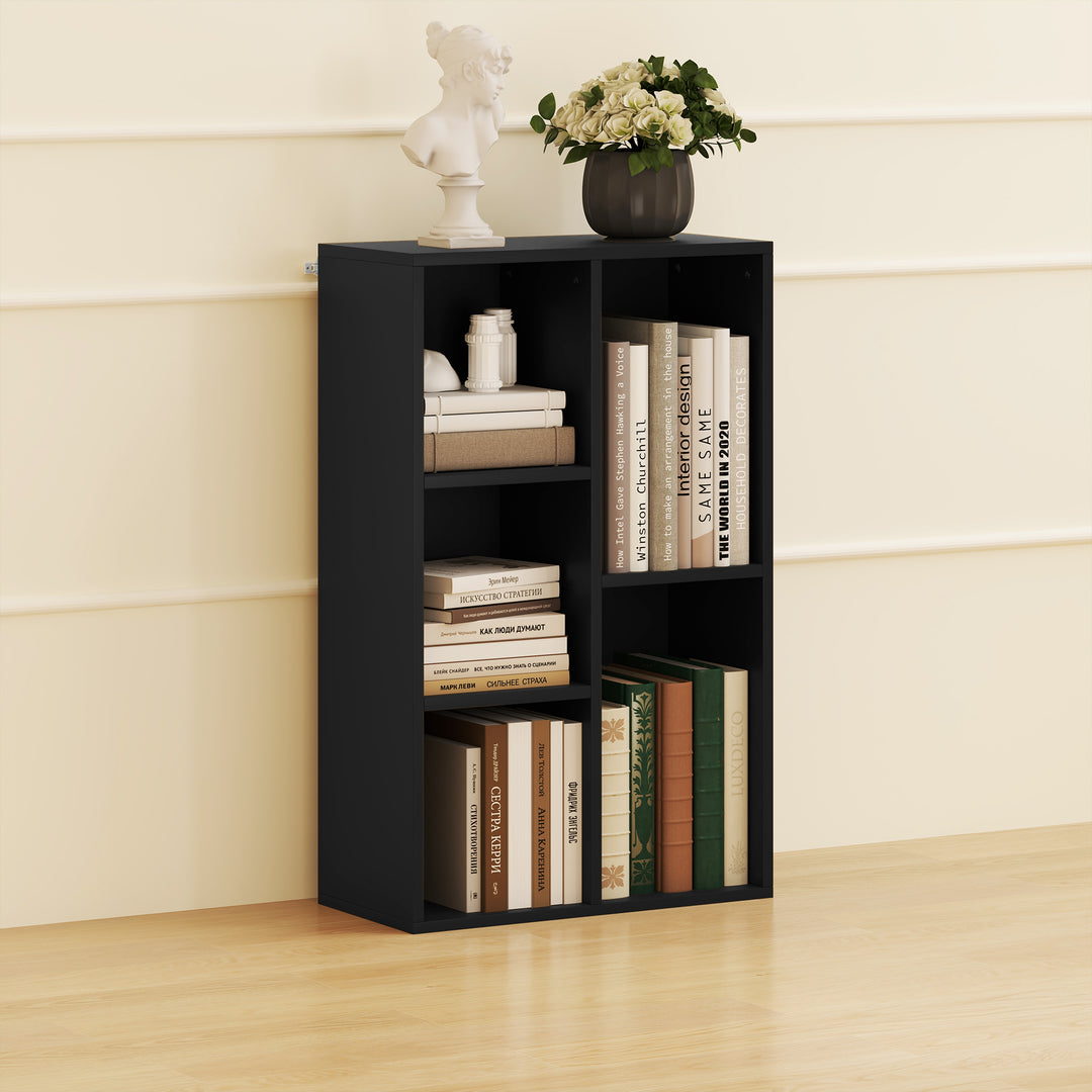 2-Tier Bookshelf with 5 Compartments - Black