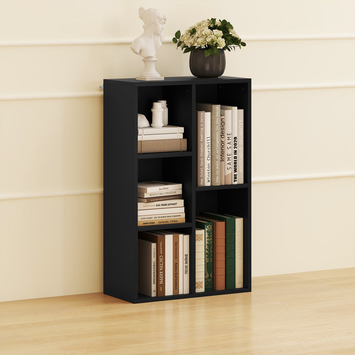 2-Tier Bookshelf with 5 Compartments - Black
