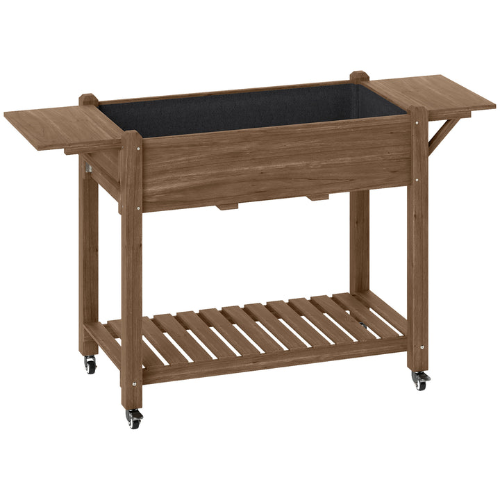 46 x 94cm Wooden Raised Planter, with Shelves - Carbonised