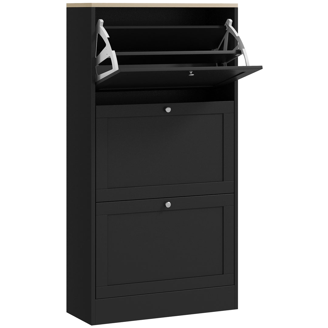 Modern Compact Three-Drawer Shoe Storage Cabinet - Black