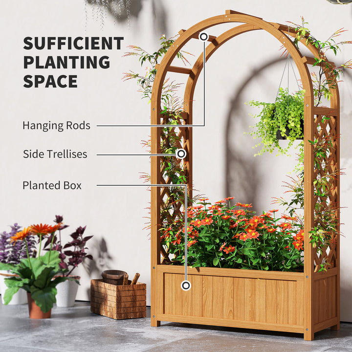 Wooden Raised Garden Bed with Trellis, Liner, Drainage Holes, for Vine Climbing Plants, Flowers, 83 x 36 x 145 cm