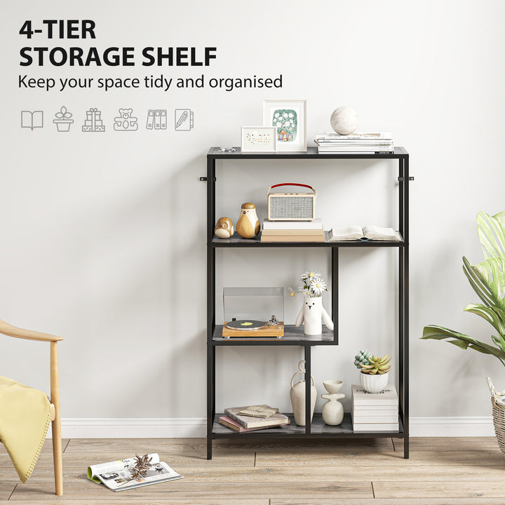 4-Tier Bookshelf with Open Shelves - Charcoal Grey