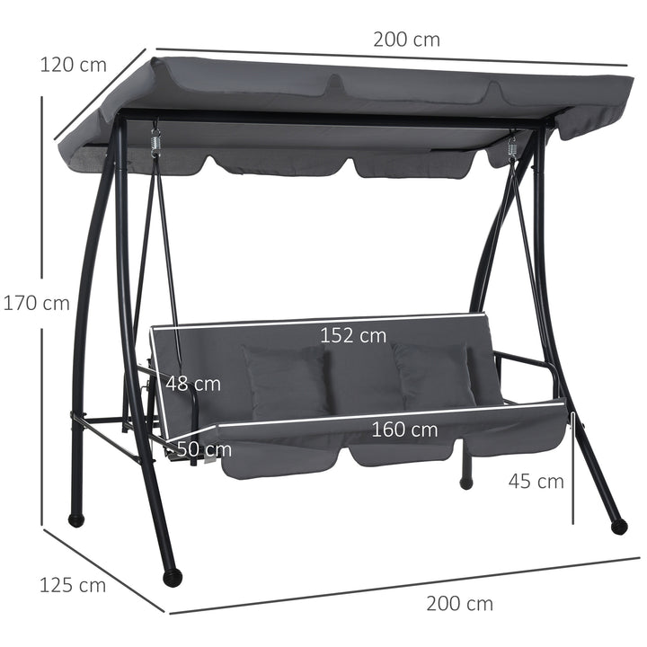 Outdoor 2-in-1 Swing Chair Lounger 3 Seater Garden Swing Seat Bed Convertible Tilt Canopy W/ Cushion, Dark Grey