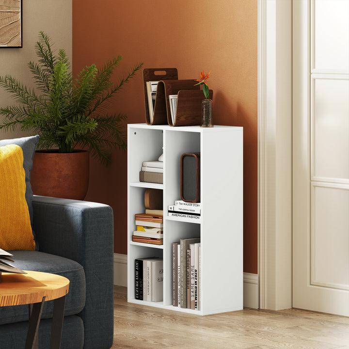 2-Tier Bookshelf with 5 Compartments - White