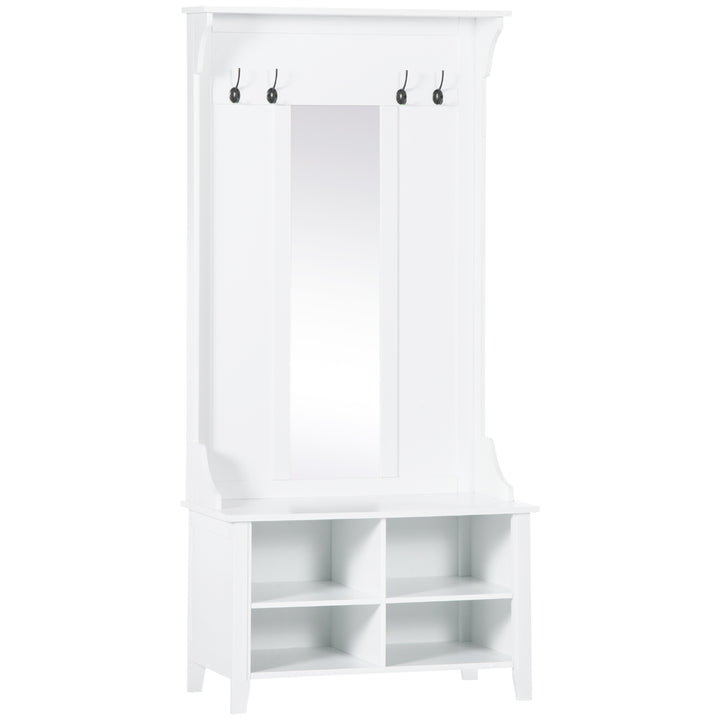 Hallway Furniture Set Shoe Bench Storage Mirror Cabinet Coat Rack Multiple Cubes Hangers Organiser Shelves w/ 4 Hooks
