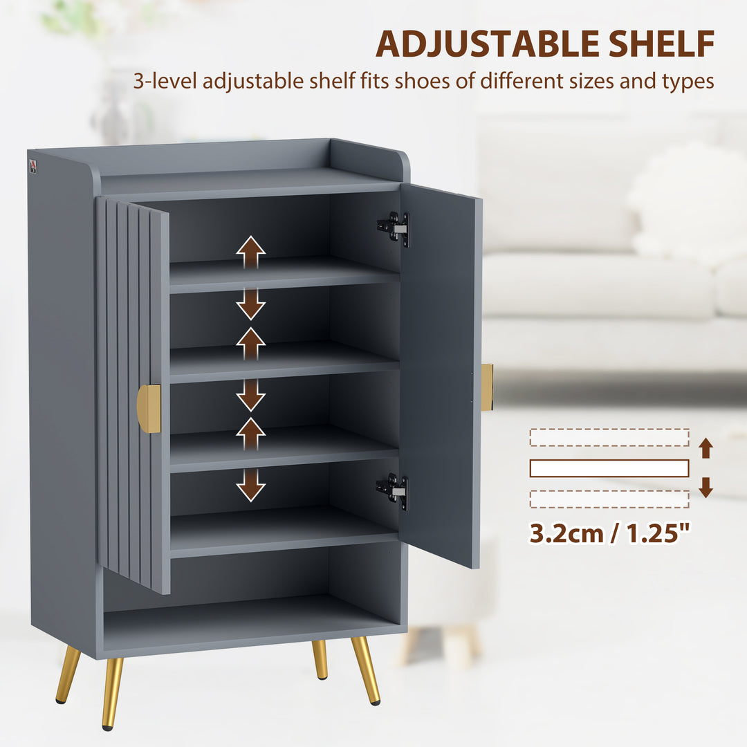 Modern Shoe Cabinet with 2 Doors, Open Shelf and Adjustable Shelves, 15 Pair Hallway Shoe Cupboard, Entryway Storage Unit, Light Grey