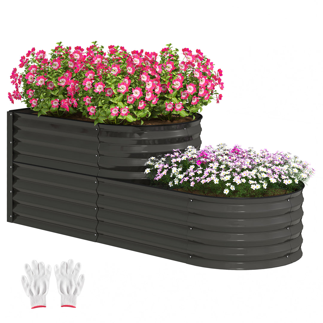 Two-Tier Galvanised Steel Garden Planter - Dark Grey