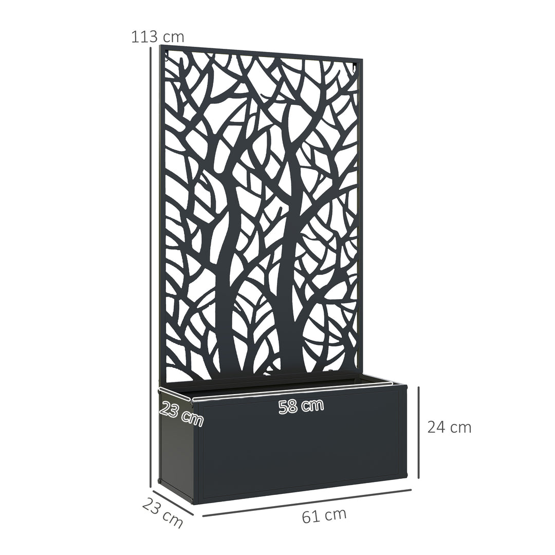 Outdoor Metal Planter, with Back Trellis - Black