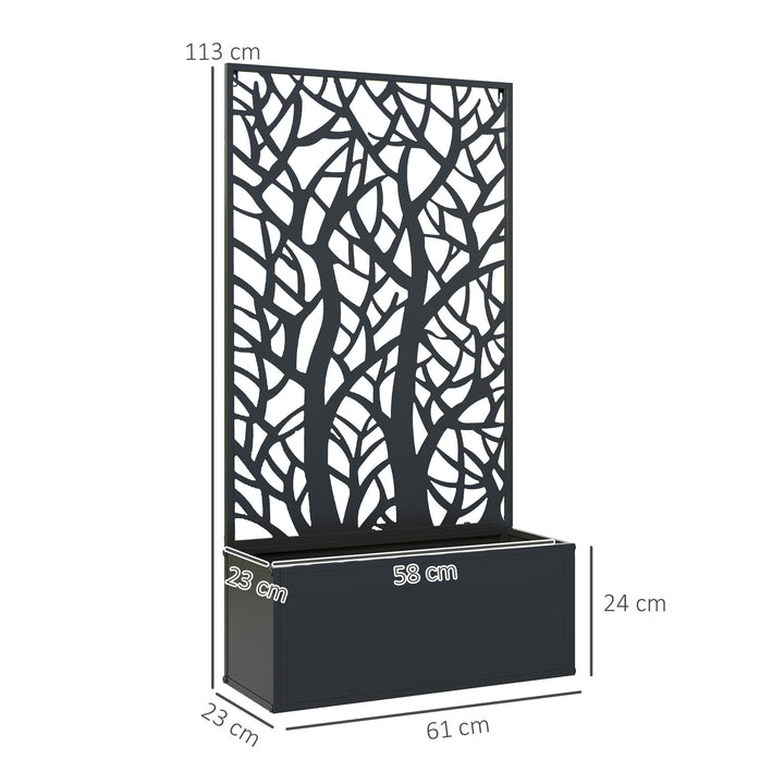 Outdoor Metal Planter, with Back Trellis - Black