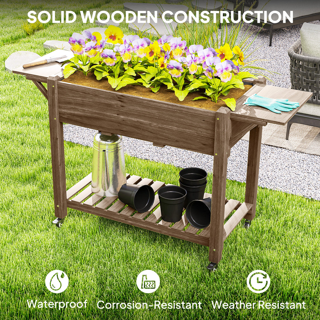 46 x 94cm Wooden Raised Planter, with Shelves - Carbonised