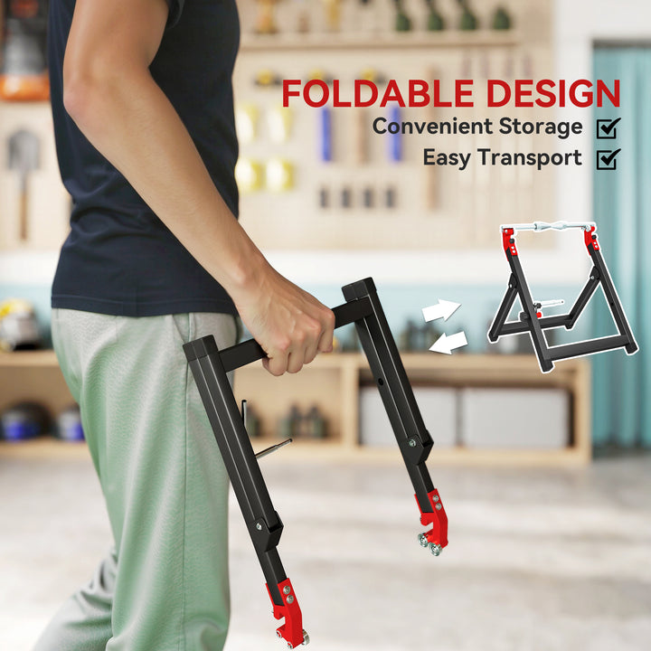 Foldable Motorcycle Wheel Balancer Truing Stand with Spoke Wrench, Steel Bike Tyre Rim Balancing Stand with Aluminium Shaft, Fits Wheels up to 23" in Diameter, 5" in Width, Black