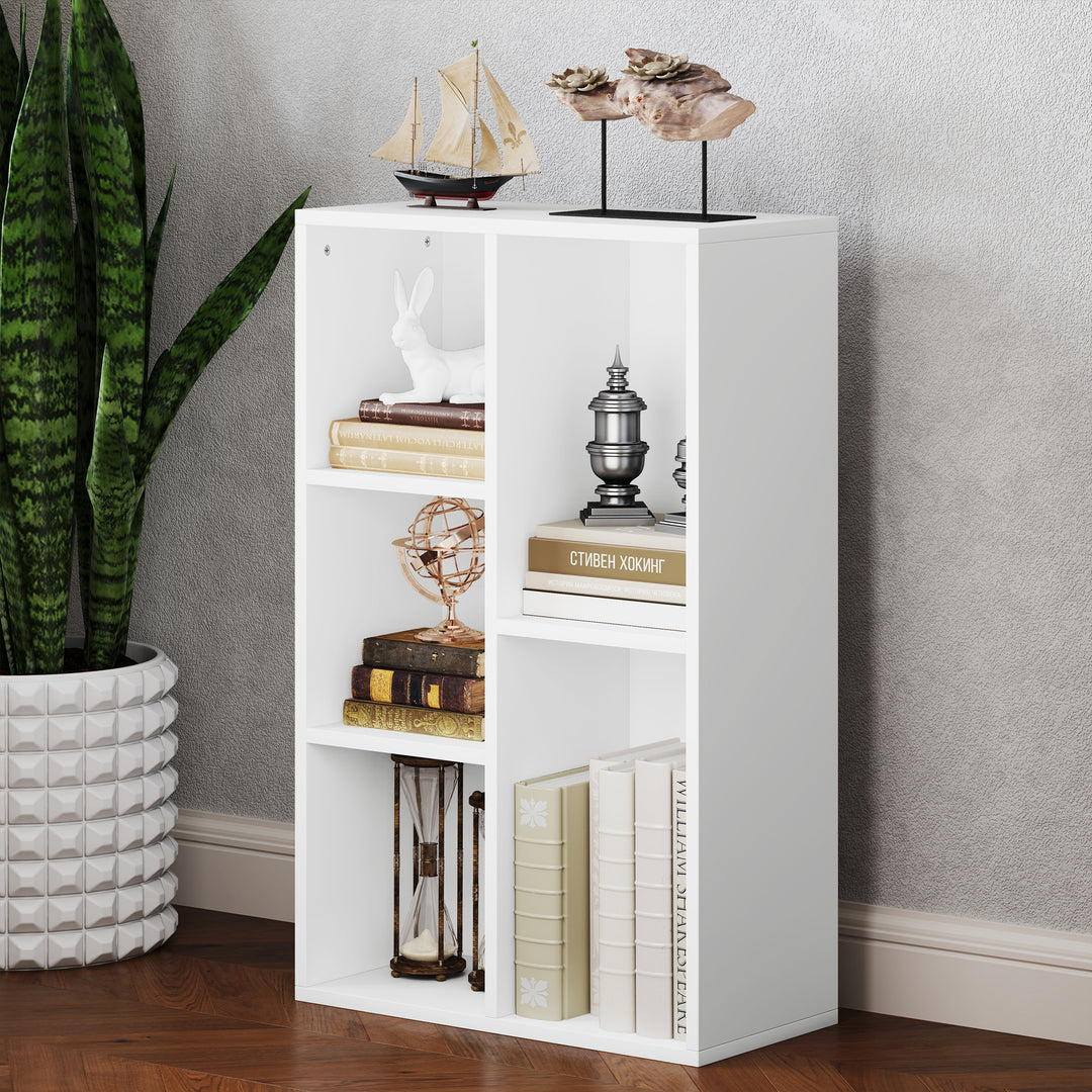 2-Tier Bookshelf with 5 Compartments - White