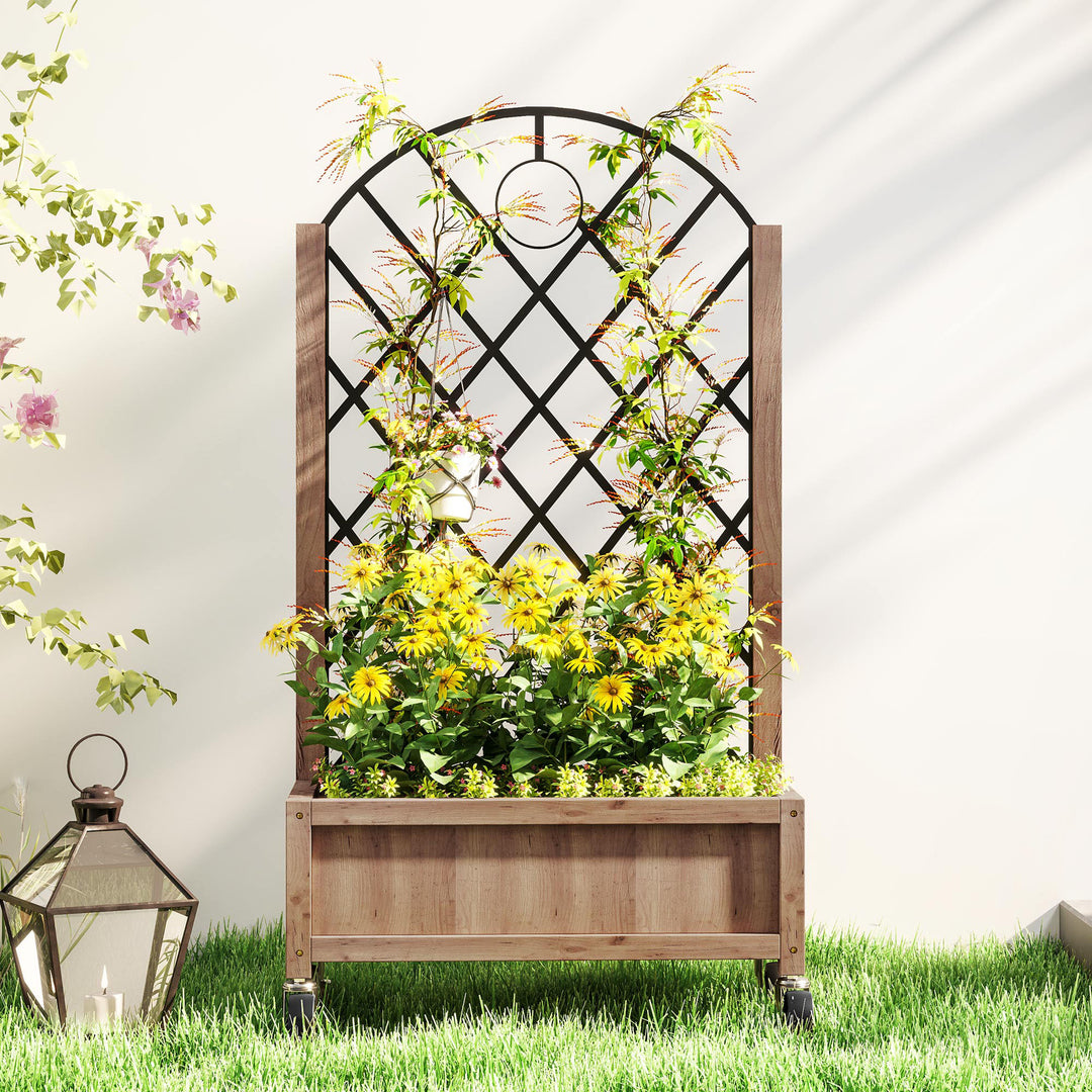 Wooden Planter, with Metal Trellis - Brown/Black
