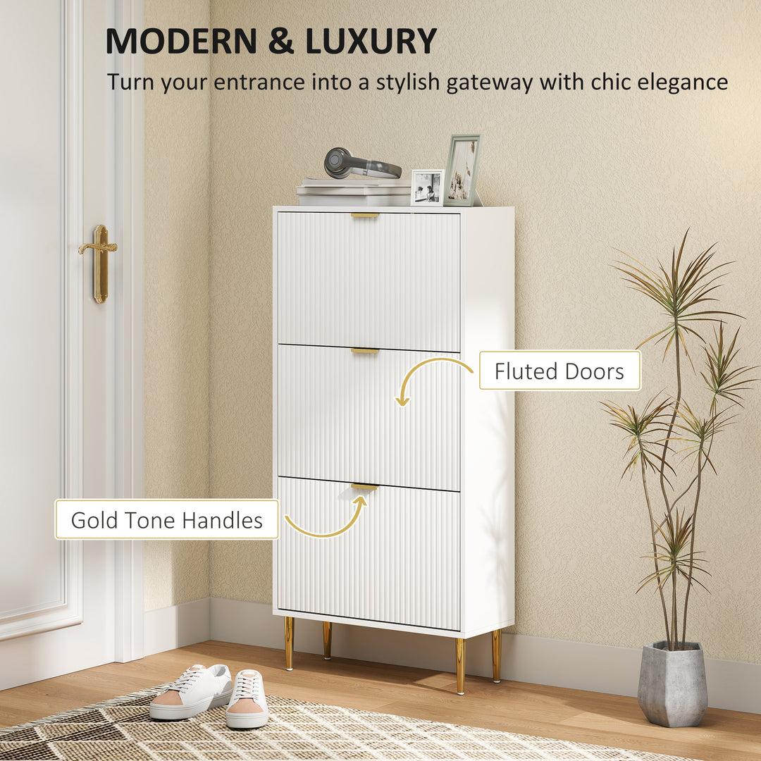 Narrow Shoe Cabinet with 3 Flip Drawers - White