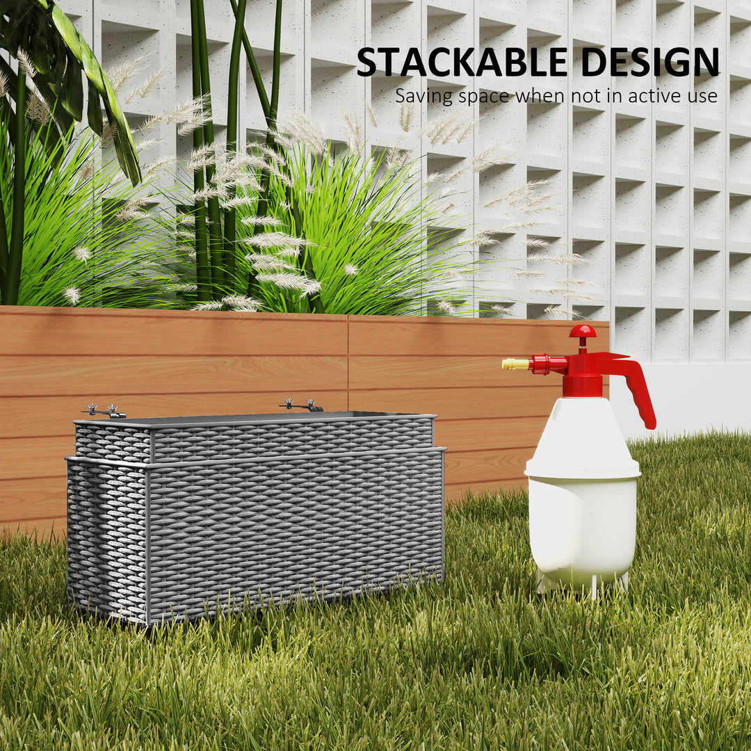 Set of Two Rattan-Effect Planters - Grey