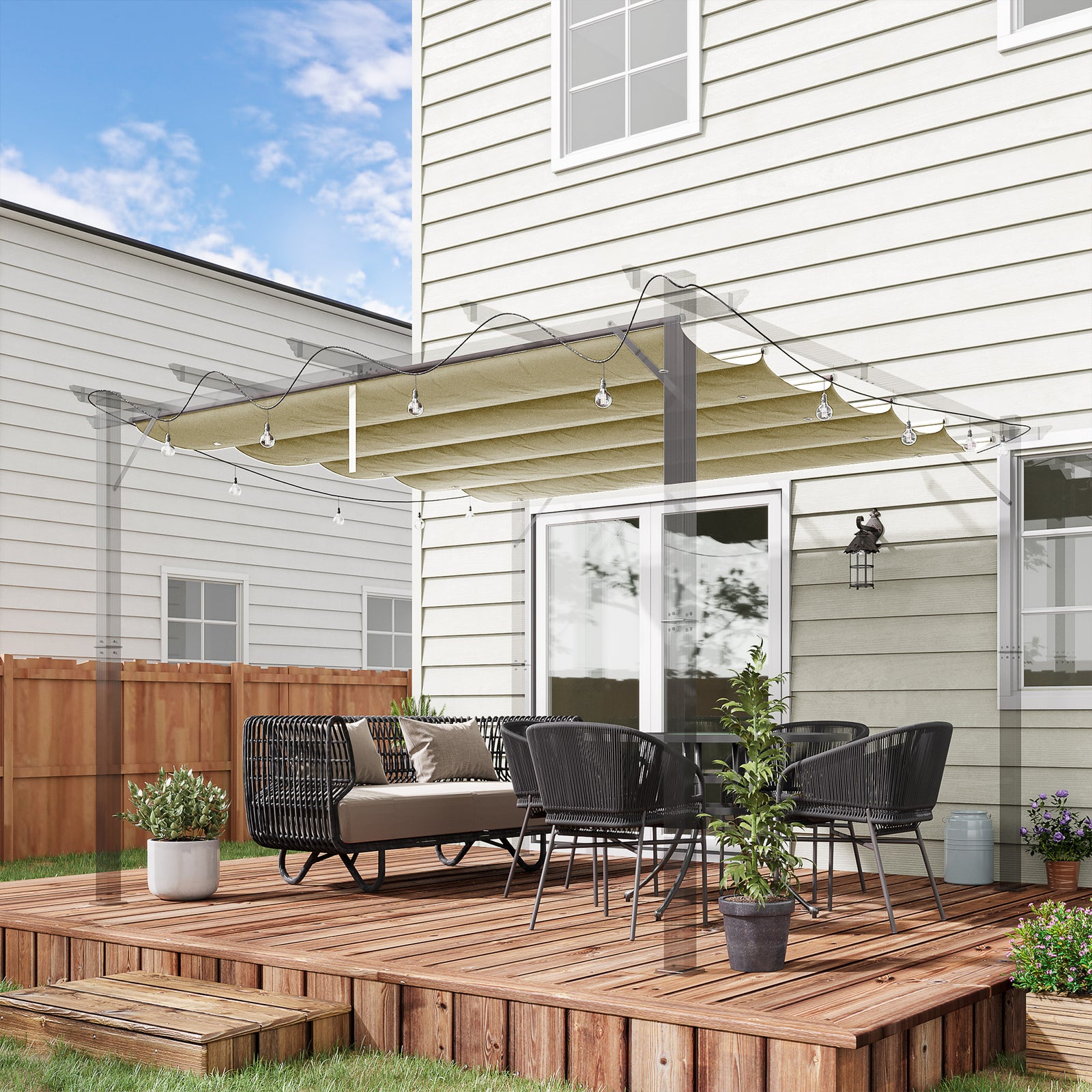 Retractable Pergola Shade Cover, Replacement Canopy for 4 x 3 (m) Pergola, Retractable Roof, Beige