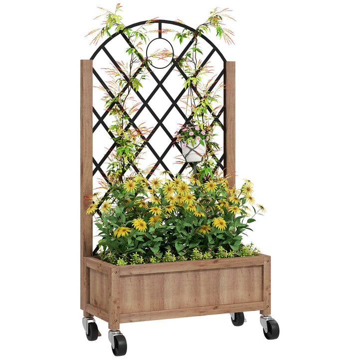 Wooden Planter, with Metal Trellis - Brown/Black