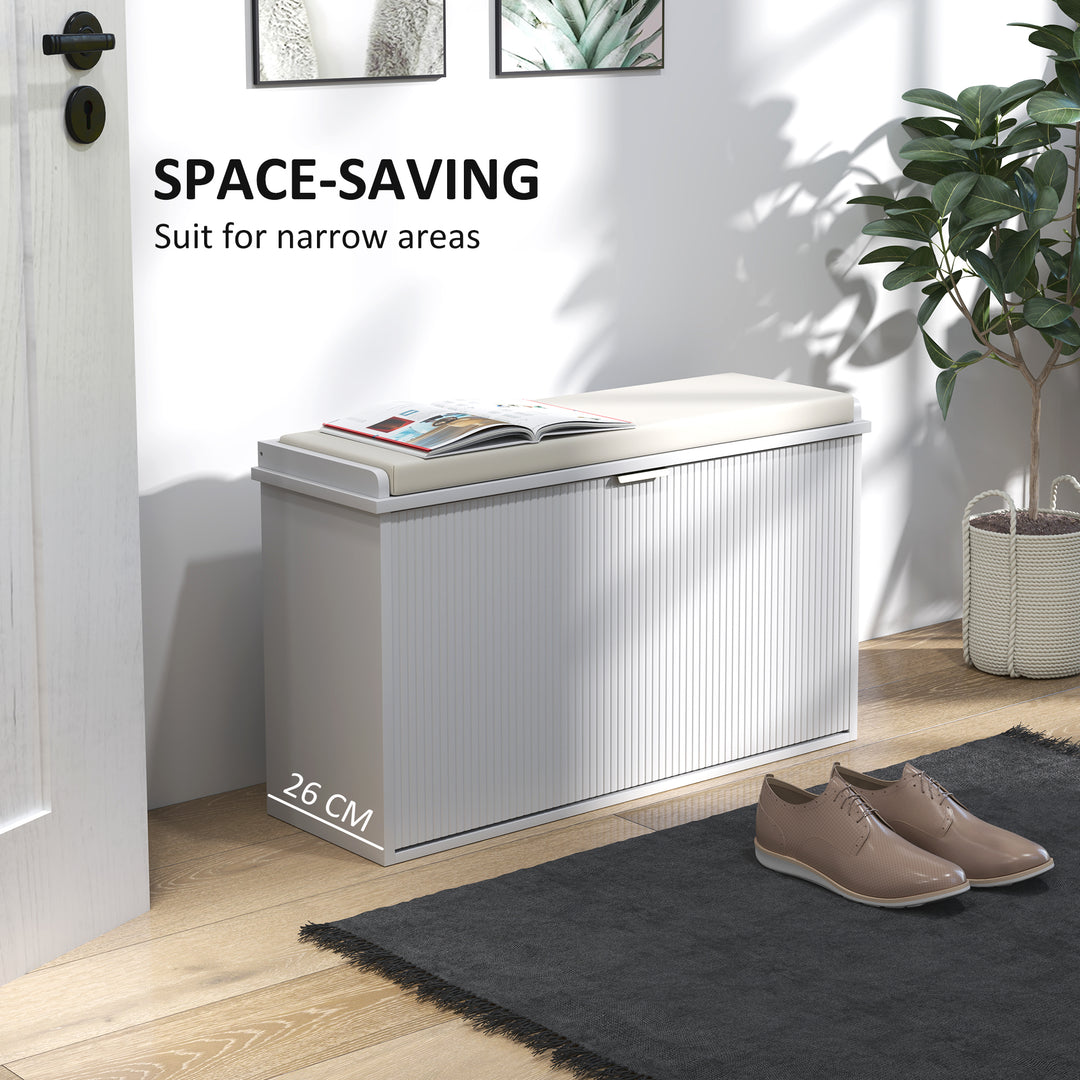 Elegant Eight Shoe Bench, with Top Seat - White