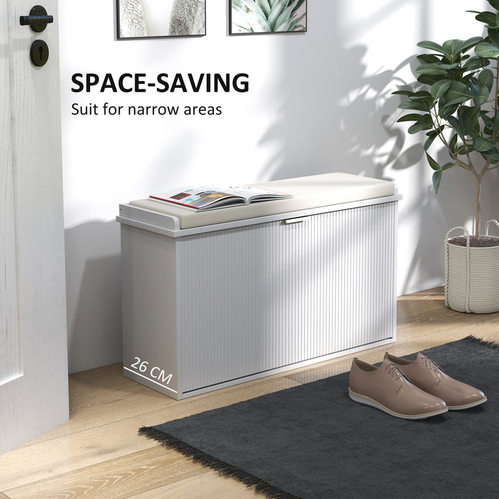 Elegant Eight Shoe Bench, with Top Seat - White