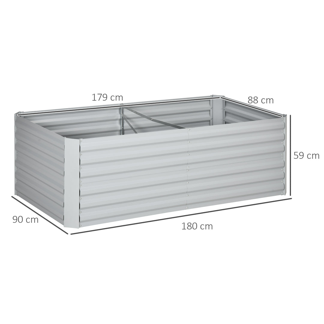 Raised Beds for Garden, Galvanised Steel Outdoor Planters with Multi-reinforced Rods, 180 x 90 x 59 cm, Light Grey