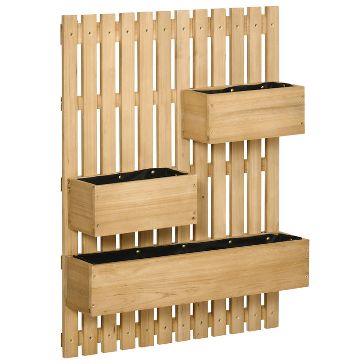 Wall-mounted Wooden Garden Planters with Trellis, Drainage Holes and 3 Planter Boxes for Patio, Natural