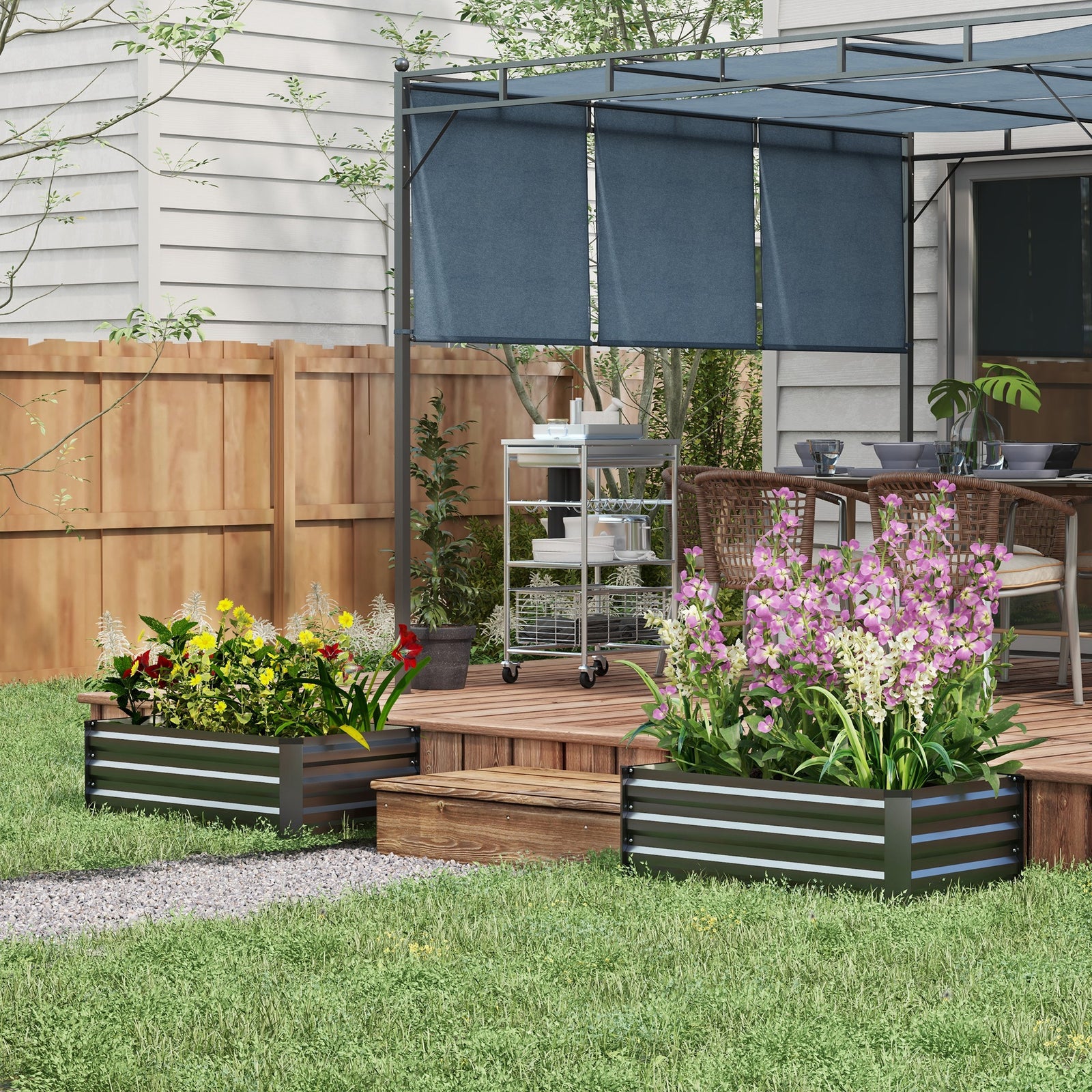 Set of Two 100 x 60cm Steel Planter Boxes - Grey