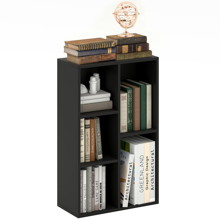 2-Tier Bookshelf with 5 Compartments - Black