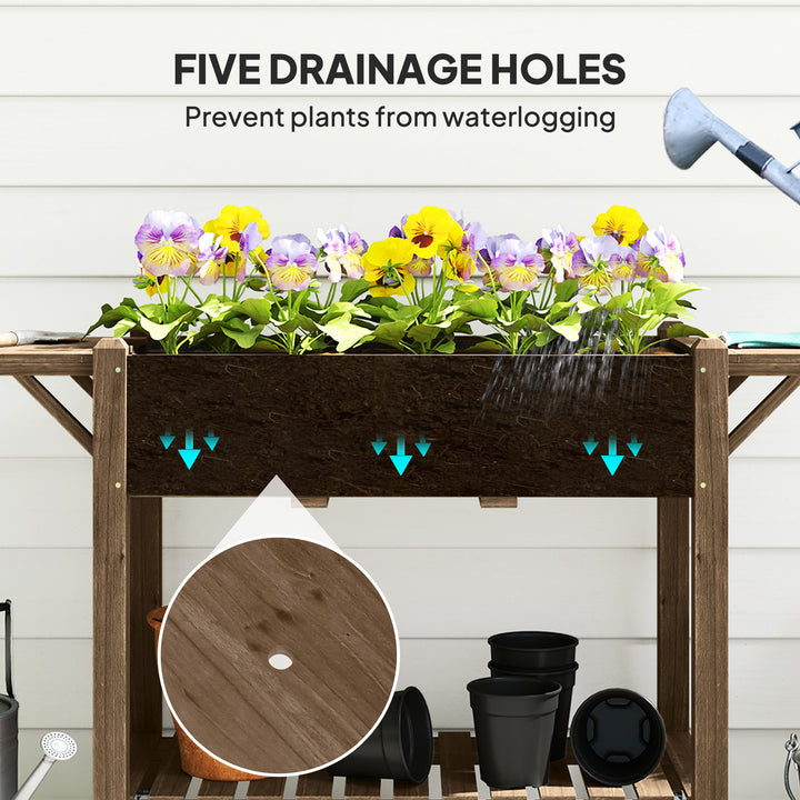 46 x 94cm Wooden Raised Planter, with Shelves - Carbonised