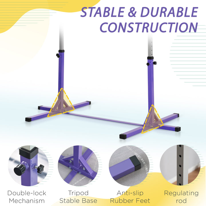 Steel Frame Adjustable Horizonal Gymnastics Bar For Kids Home Gym Training Purple