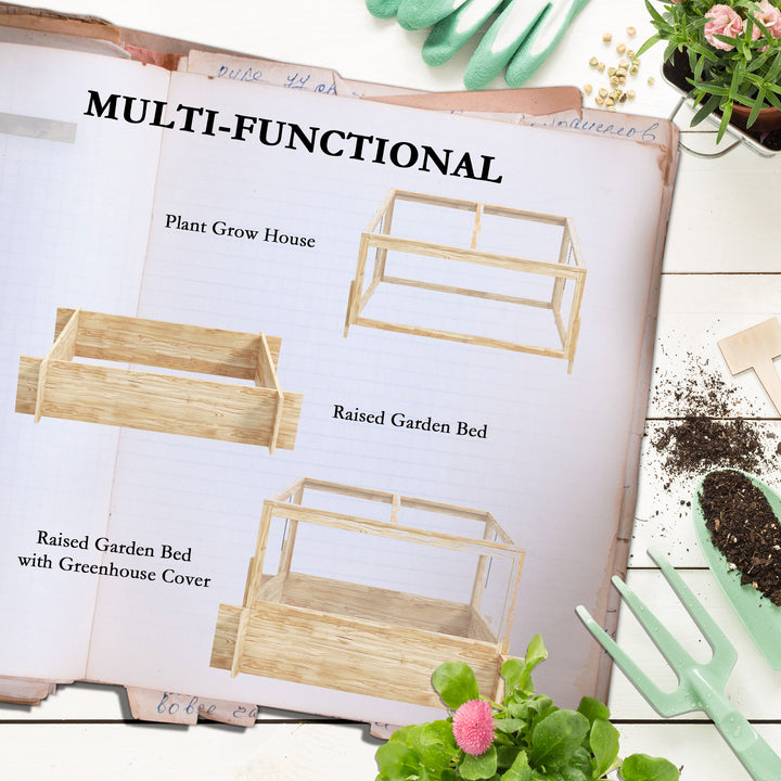 2-In-1 Wooden Greenhouse Planter Box - Natural