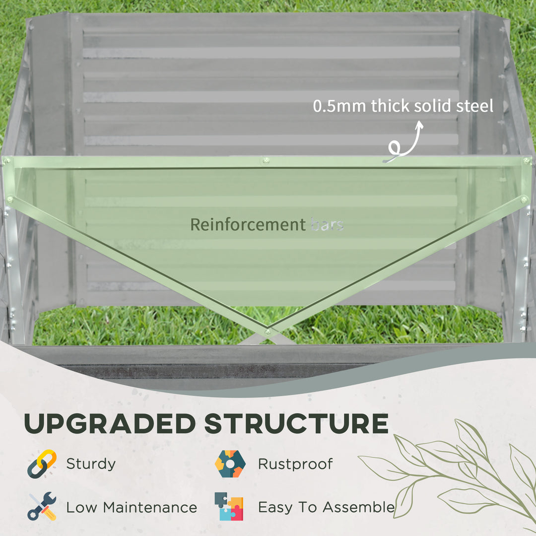 Raised Beds for Garden, Galvanised Steel Outdoor Planters with Multi-reinforced Rods, 180 x 90 x 59 cm, Light Grey