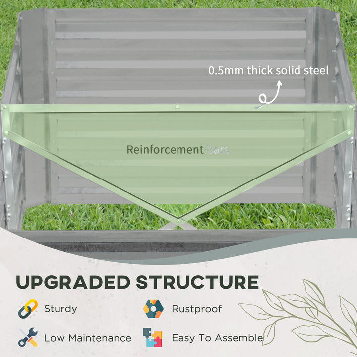 Raised Beds for Garden, Galvanised Steel Outdoor Planters with Multi-reinforced Rods, 180 x 90 x 59 cm, Light Grey