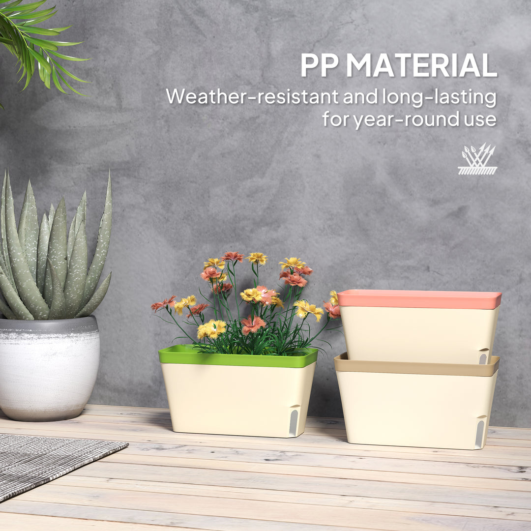 Set of 3 Self Watering Plant Pots Outdoor, 27cm Rectangular Garden Planters with Visual Water Level Window, Plastic Flower Pots for Indoor Outdoor Garden Balcony Windowsil