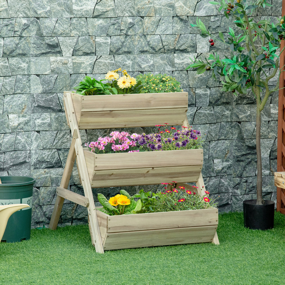 3 Tier Raised Garden Bed Wooden Elevated Planter Box Kit, 66L for Flower, Vegetable, Herb, 65x75x78cm, Green