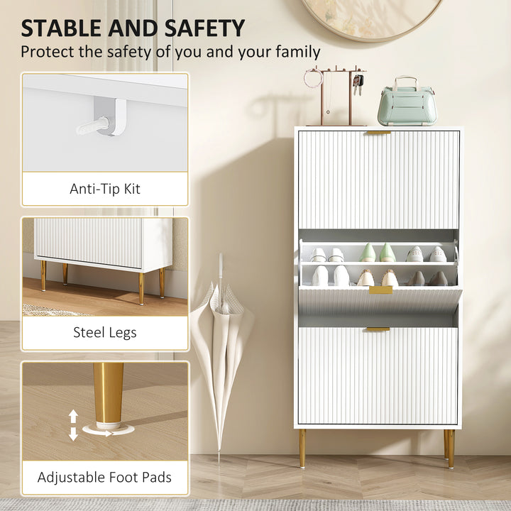 Narrow Shoe Cabinet with 3 Flip Drawers - White