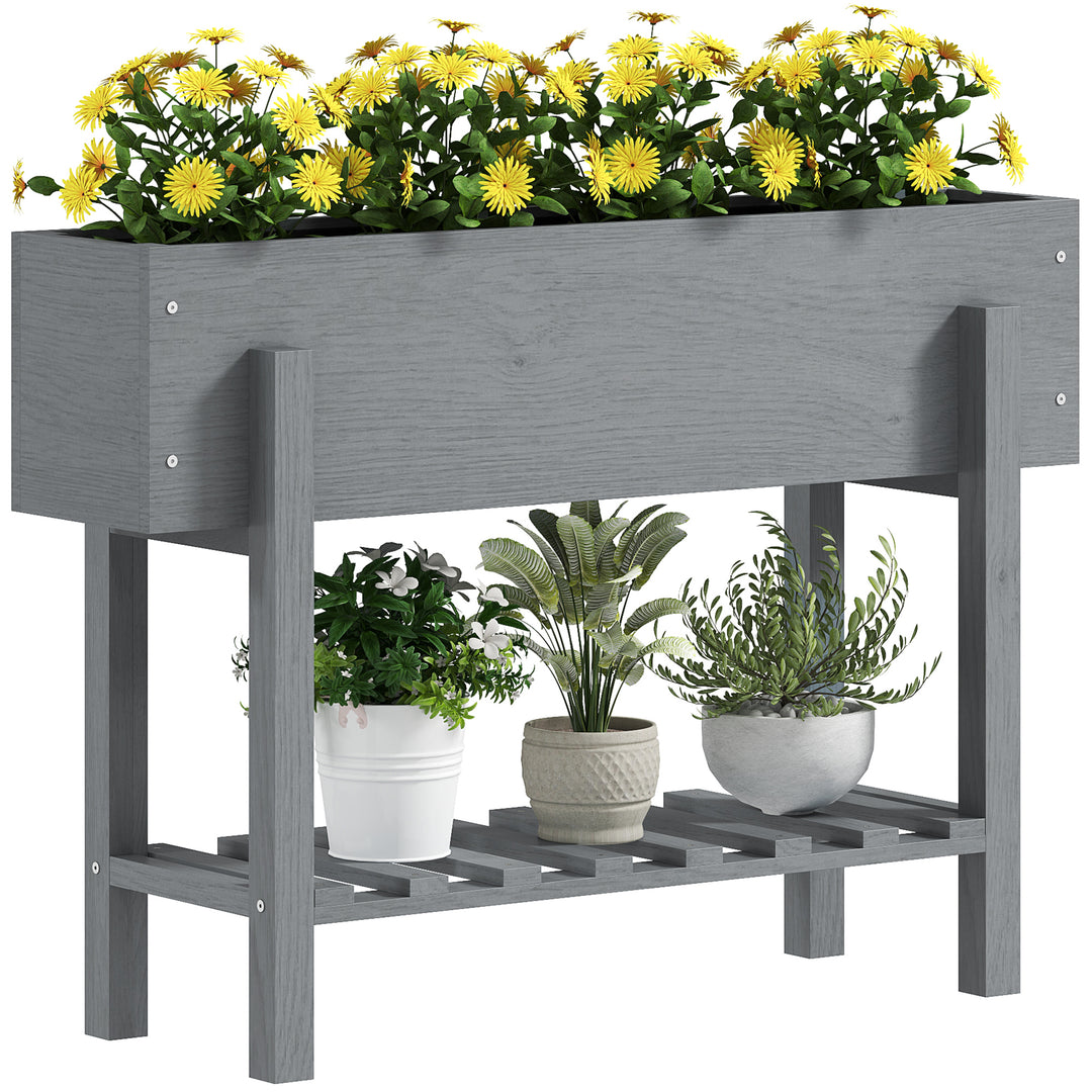 Wooden Two-Tier Raised Planter - Grey