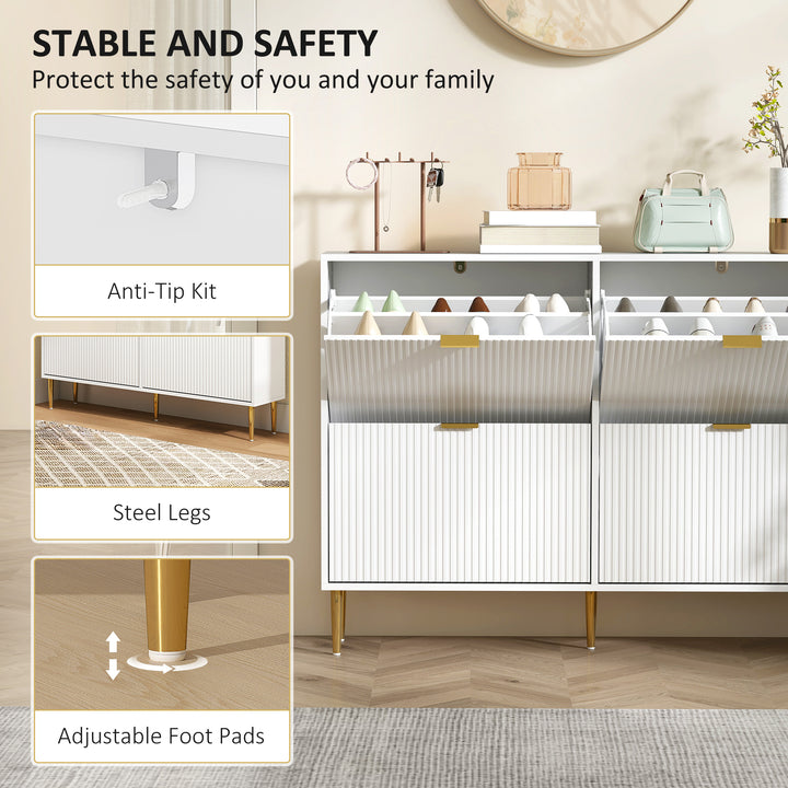 Narrow Shoe Cabinet with 4 Flip Drawers - White