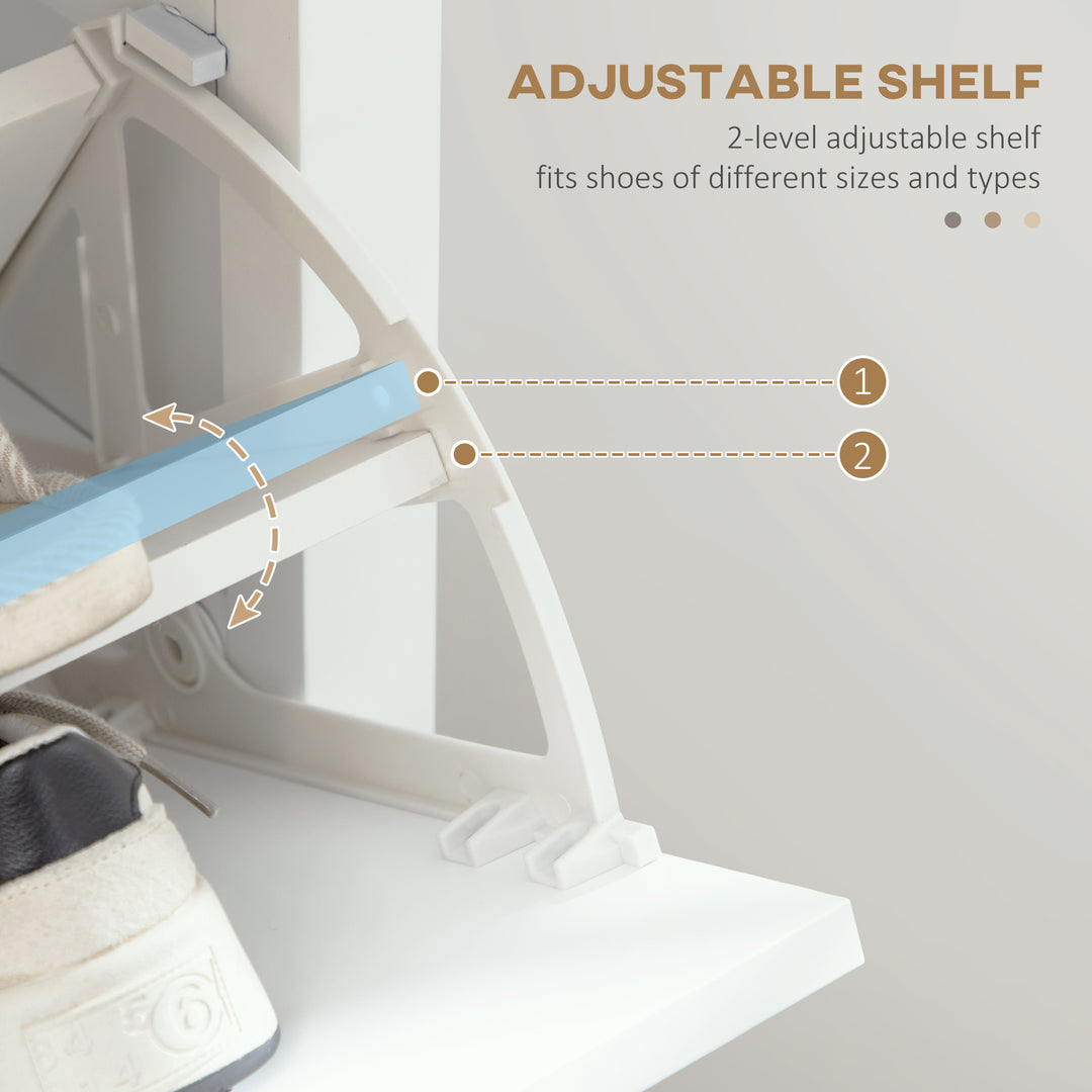 Modern Shoe Cabinet with 2 Flip Drawers and Adjustable Shelves, Narrow Shoe Storage Cabinet with Open Compartment, Holds 10 Pairs for Entryway, Hallway, White