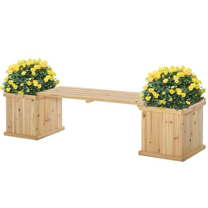 37L Wooden Garden Planter & Bench Combination Garden Raised Bed Patio Park Natural 176 x 38 x 40 cm