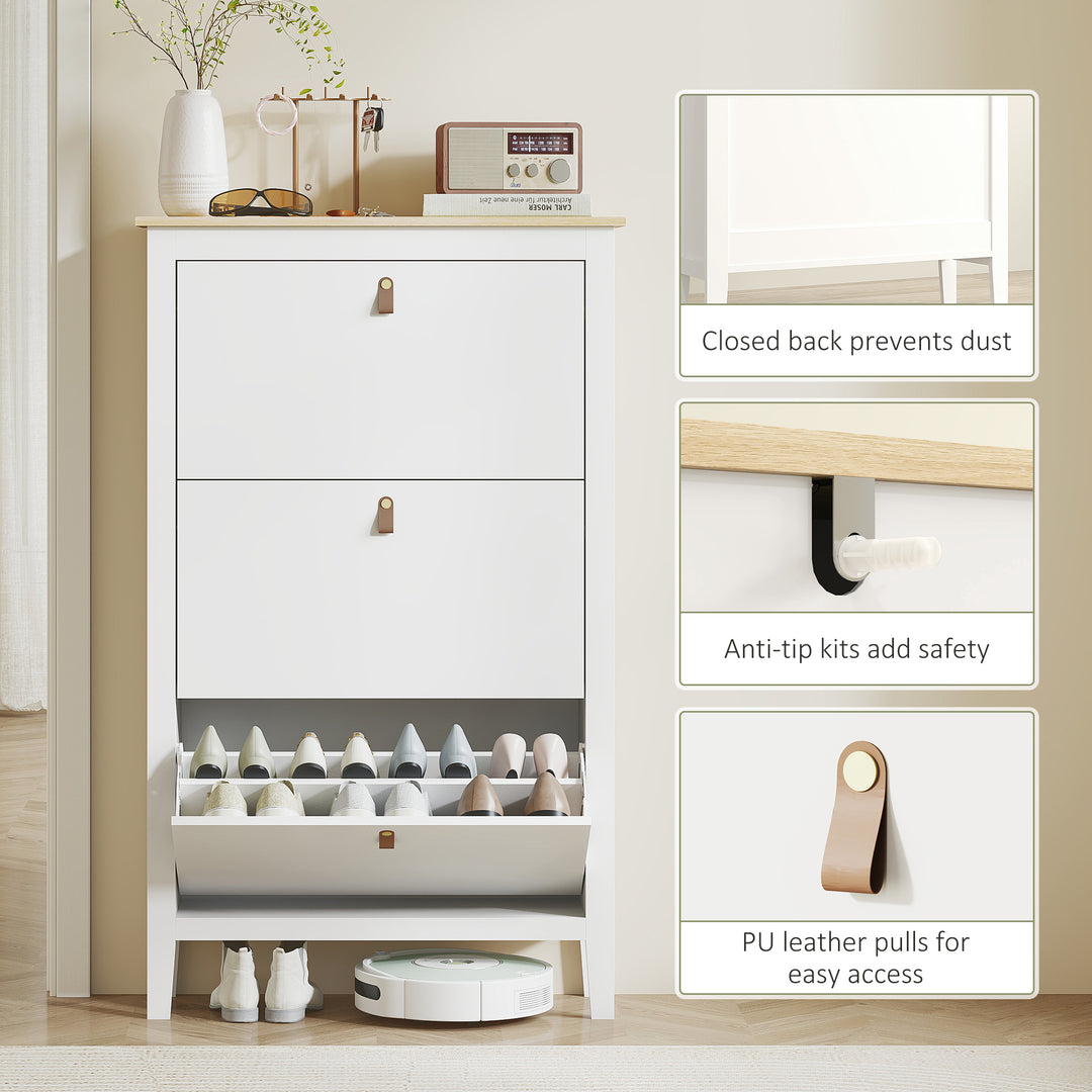 Modern Three-Drawer Shoe Cabinet - White
