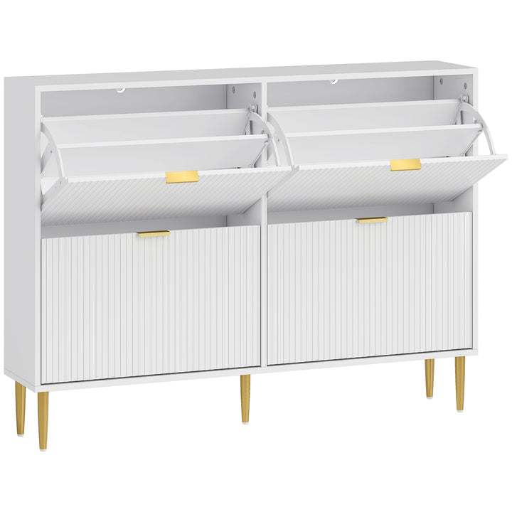 Narrow Shoe Cabinet with 4 Flip Drawers - White