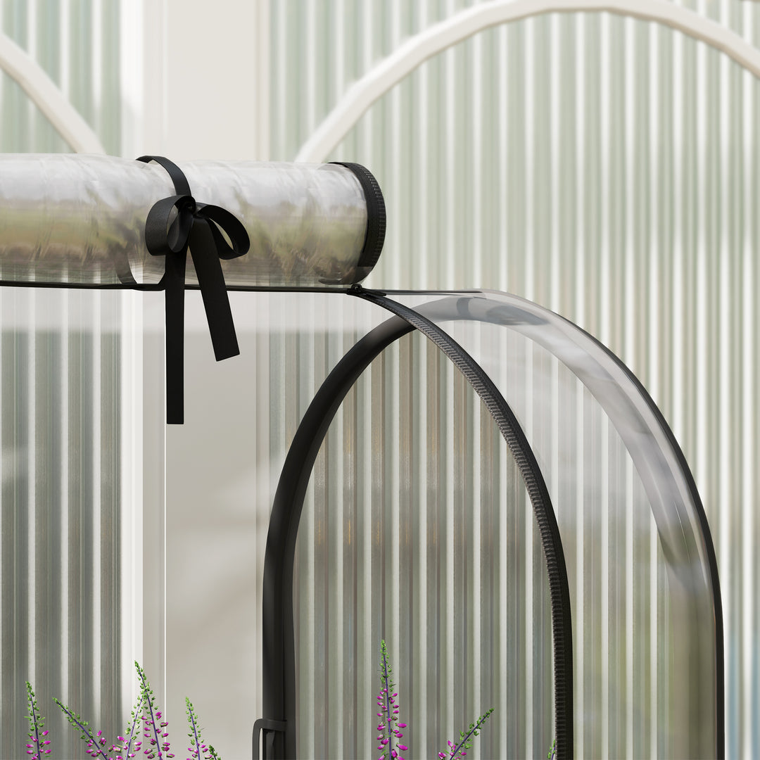 Raised Planter with Greenhouse Cover, Mobile Elevated Garden Bed with Wheels and Bottom Shelf for Vegetables, Green