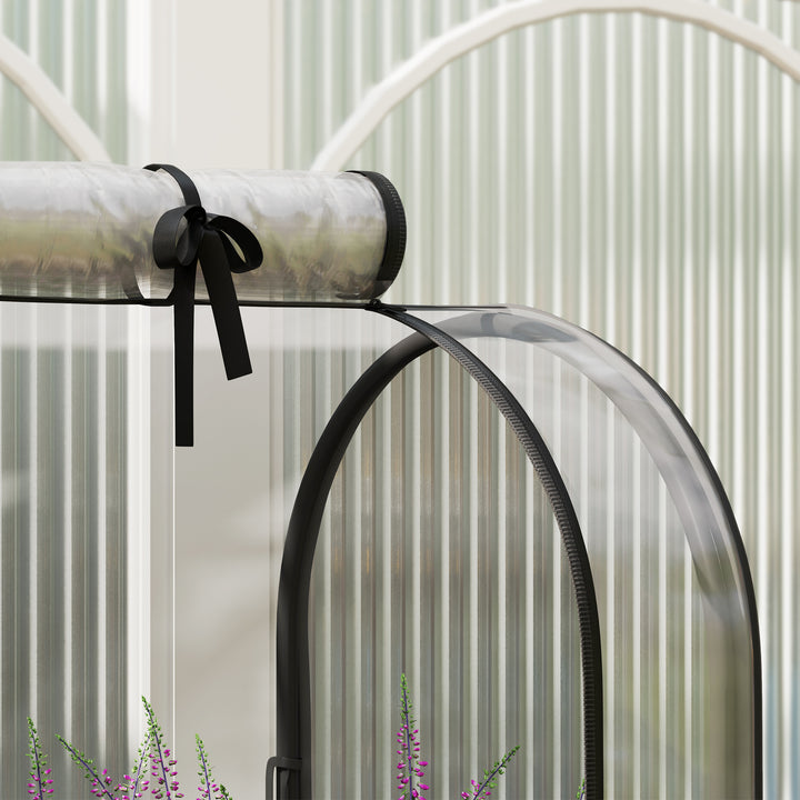 Raised Planter with Greenhouse Cover, Mobile Elevated Garden Bed with Wheels and Bottom Shelf for Vegetables, Green