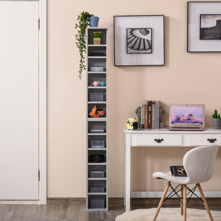 204 CD Media Display Shelf Unit Set of 2 Blu-Ray Tower Rack w/ Adjustable Shelves Bookcase Storage Organiser, Grey